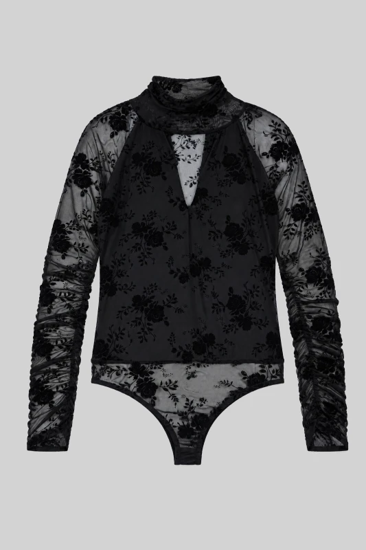 Bodysuit Floral with a Draped Neckline