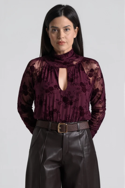 Bodysuit Floral with a Draped Neckline