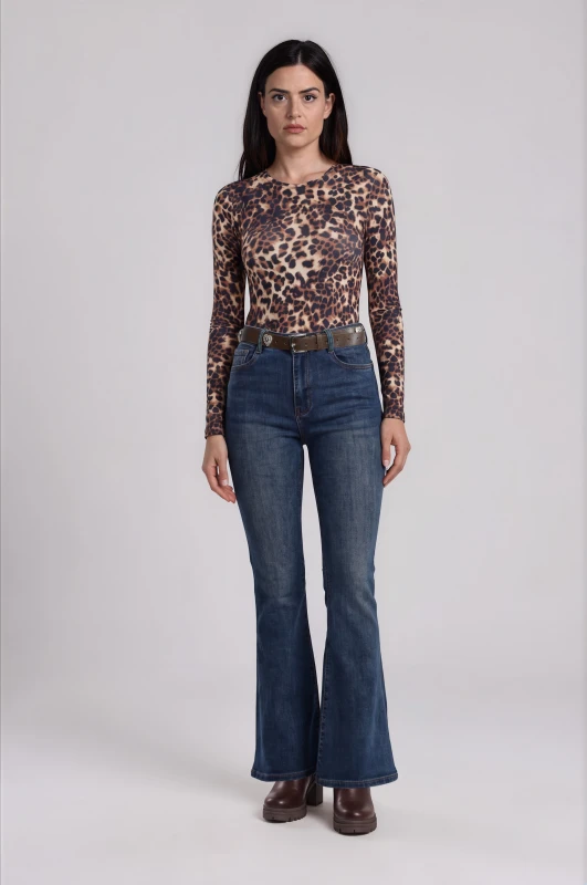 Bodysuit Long-Sleeved Animal Pattern