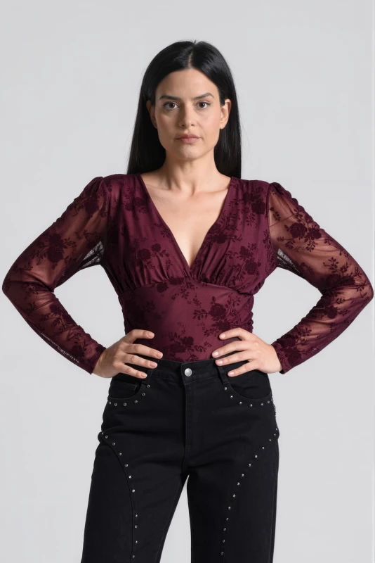 Bodysuit with Velvet Details