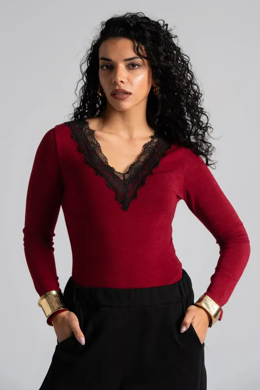 Κορμάκι Πλεκτό Δαντέλα Λαιμόκοψη