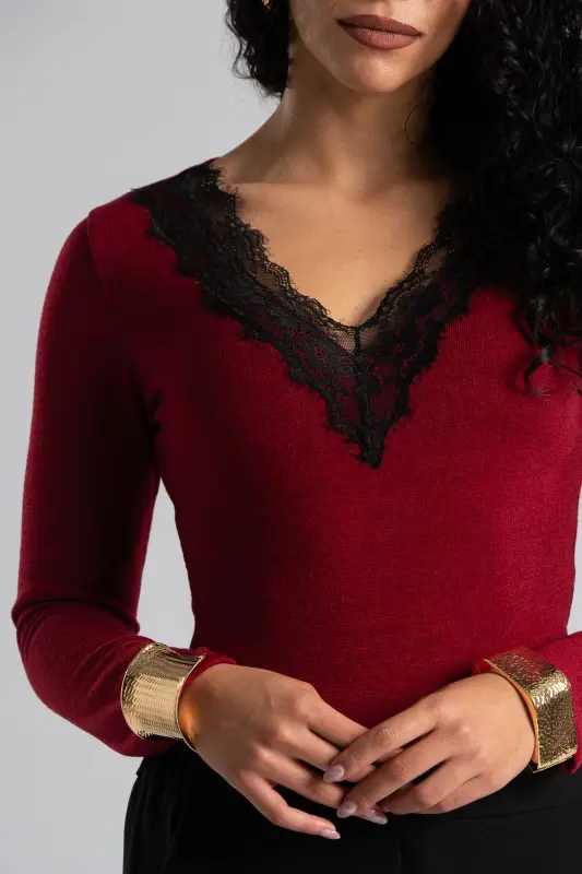 Knitted Lace Neckline Bodysuit