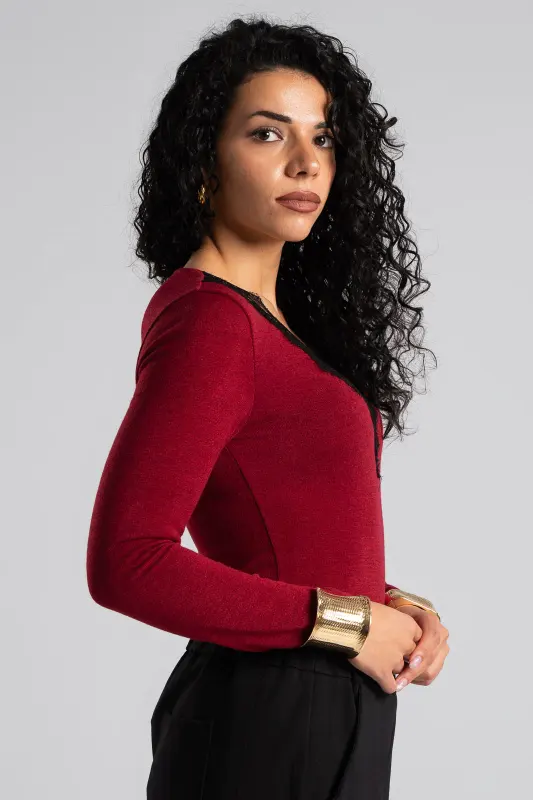 Knitted Lace Neckline Bodysuit