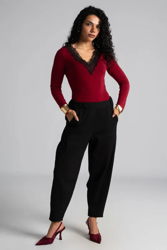 Knitted Lace Neckline Bodysuit