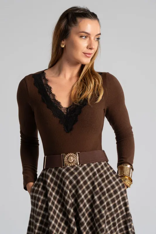 Κορμάκι Πλεκτό Δαντέλα Λαιμόκοψη