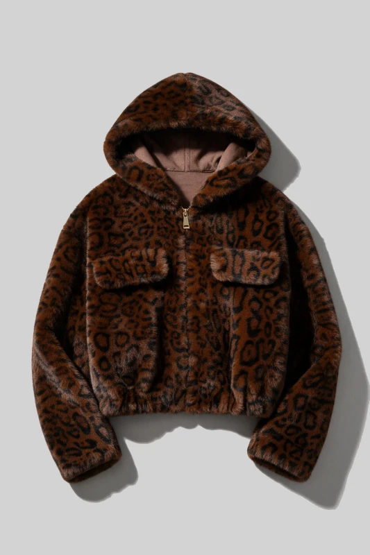 Γούνα Κουκούλα Με Φερμουάρ Leopard