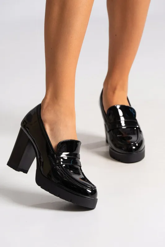 Loafers Patent Leatherette Block Heels