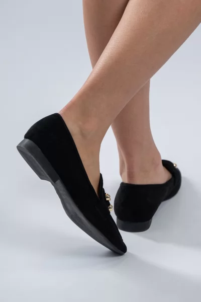 Loafers Σουέτ Χρυσή Αγκράφα Μαύρα