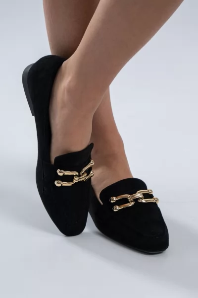 Loafers Σουέτ Χρυσή Αγκράφα Μαύρα