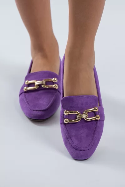 Loafers Σουέτ Χρυσή Αγκράφα Μωβ