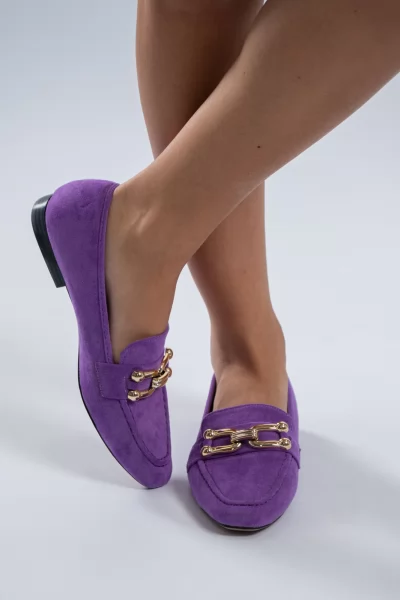 Loafers Σουέτ Χρυσή Αγκράφα Μωβ