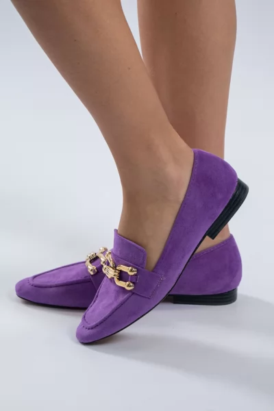 Loafers Σουέτ Χρυσή Αγκράφα Μωβ