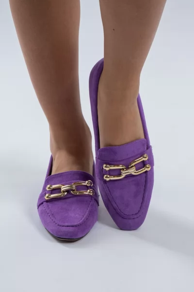 Loafers Σουέτ Χρυσή Αγκράφα Μωβ