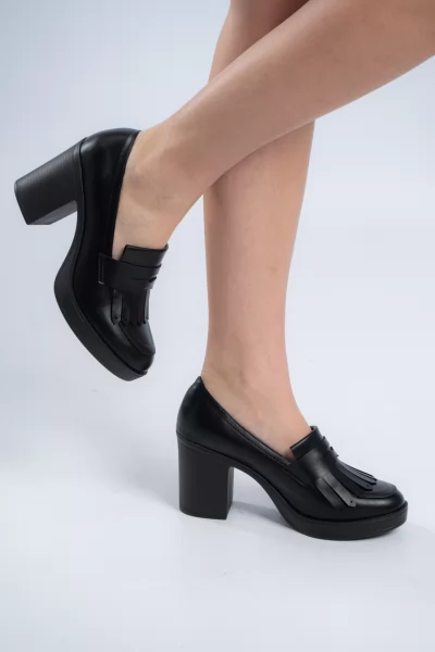 Loafers Τακούνι Δερματίνη Μαύρα