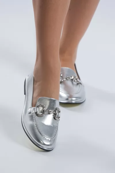 Moccasins Horsebit Metallic Silver