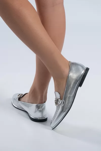 Moccasins Horsebit Metallic Silver