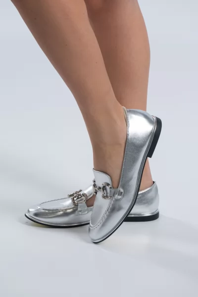 Moccasins Horsebit Metallic Silver