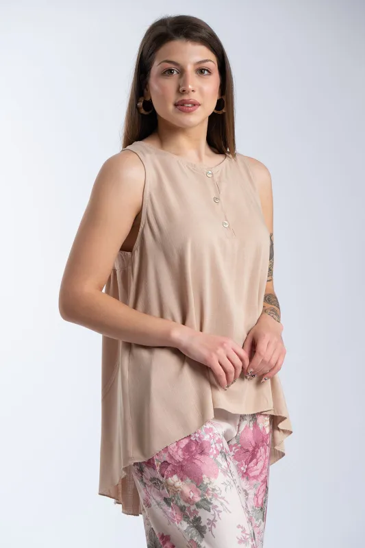 Blouse Sleeveless Asymmetrical With Buttons
