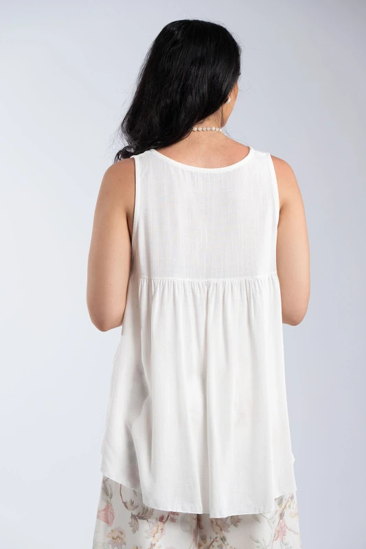 Blouse Sleeveless Asymmetrical With Buttons