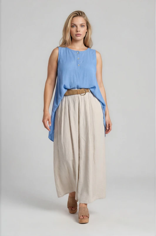 Blouse Sleeveless Asymmetrical With Buttons