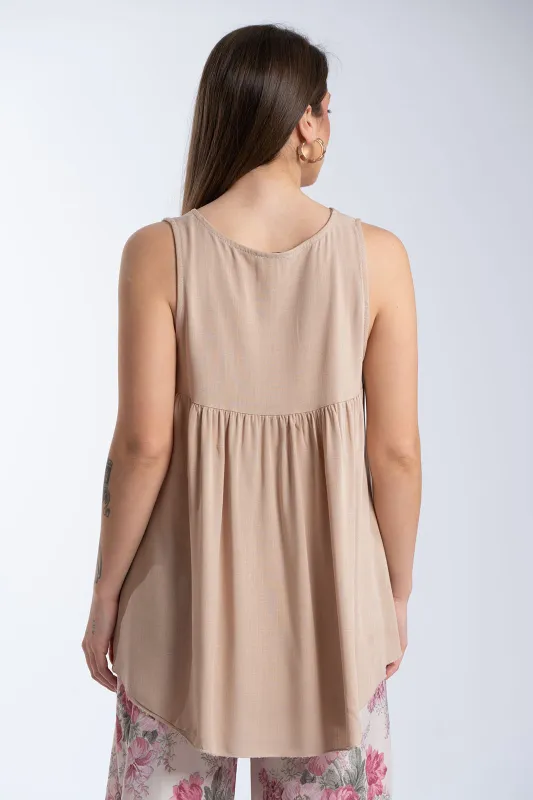 Blouse Sleeveless Asymmetrical With Buttons