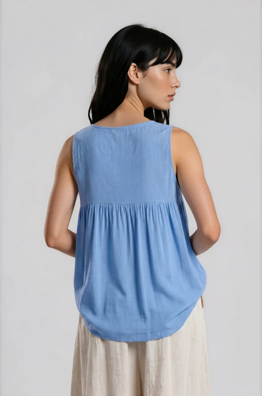 Blouse Sleeveless Asymmetrical With Buttons