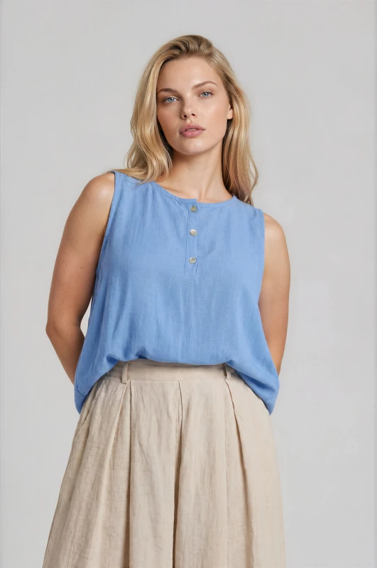 Blouse Sleeveless Asymmetrical With Buttons