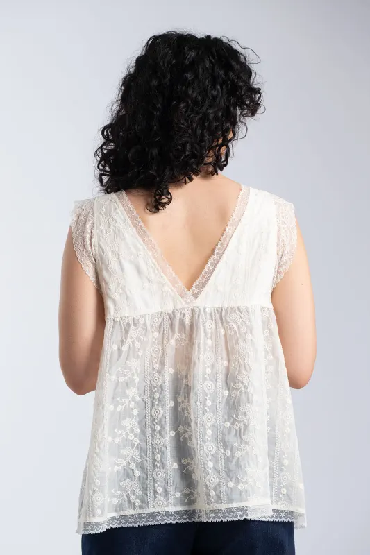 Μπλούζα Αμάνικη Δαντέλα V Λαιμόκοψη