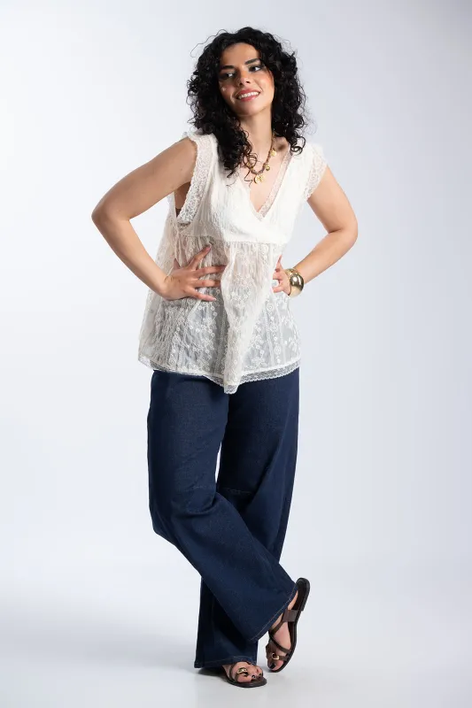 Μπλούζα Αμάνικη Δαντέλα V Λαιμόκοψη