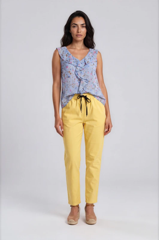 Sleeveless Floral Ruffle Blouse