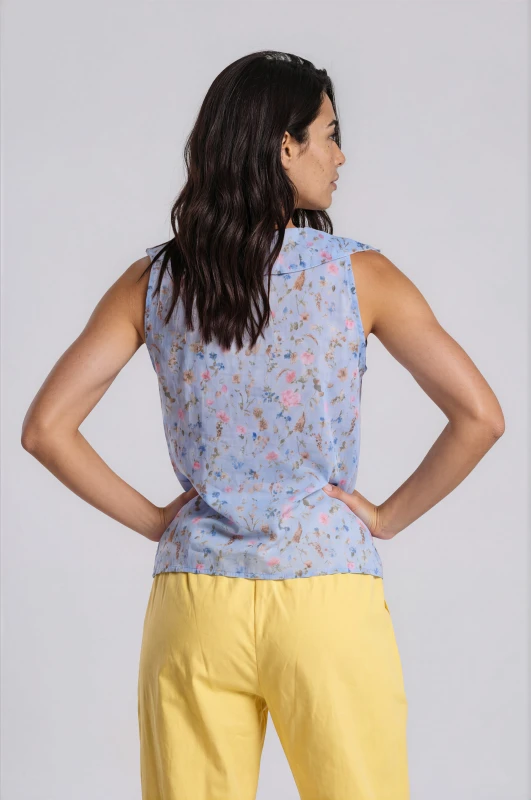 Sleeveless Floral Ruffle Blouse