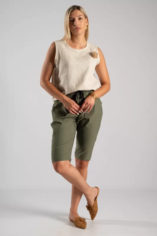 Blouse Sleeveless Linen Boutonniere 