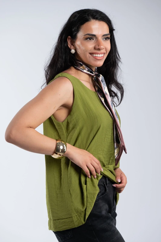 Elina Solid-Color Sleeveless T-Shirt Scarf 