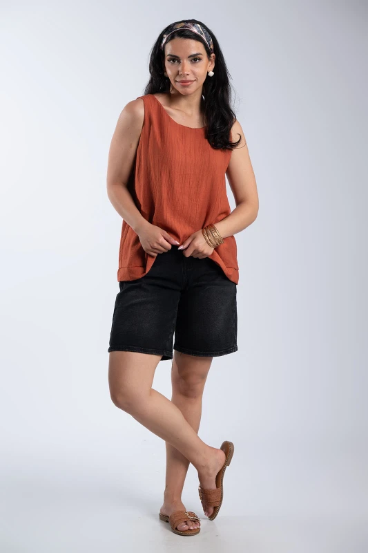 Elina Solid-Color Sleeveless T-Shirt Scarf 