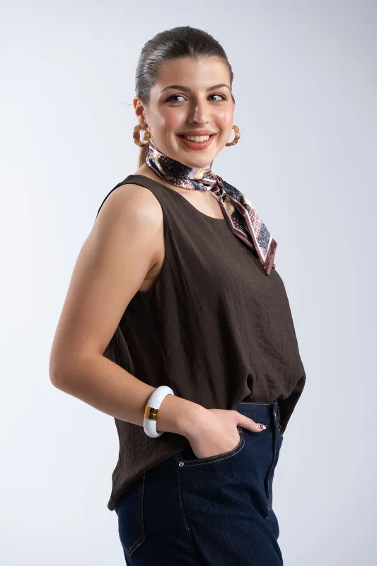 Elina Solid-Color Sleeveless T-Shirt Scarf 