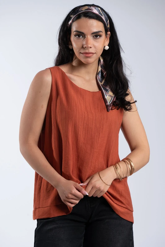 Elina Solid-Color Sleeveless T-Shirt Scarf 