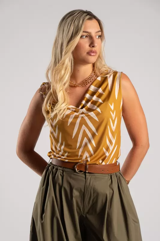 Blouse Sleeveless Drape Printed 