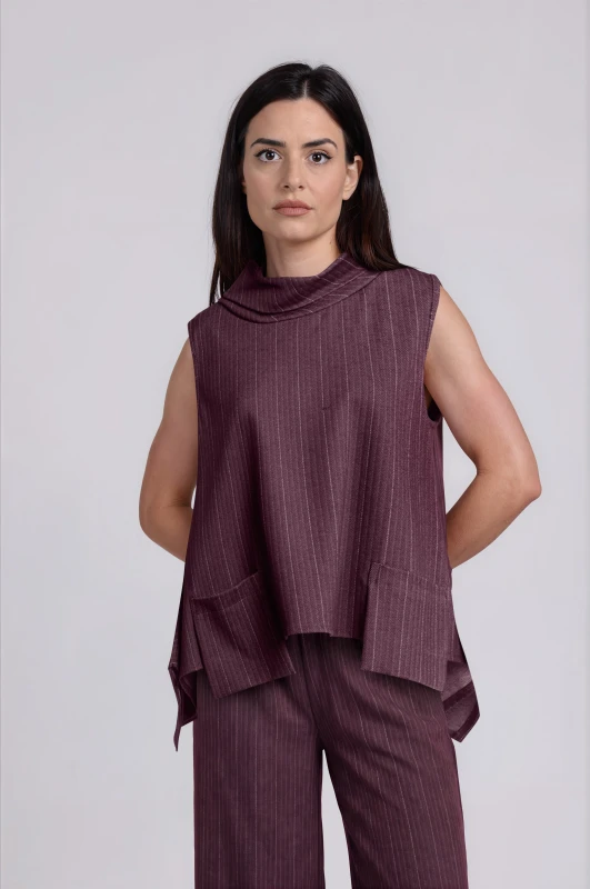 Blouse Sleeveless Draped Neckline 