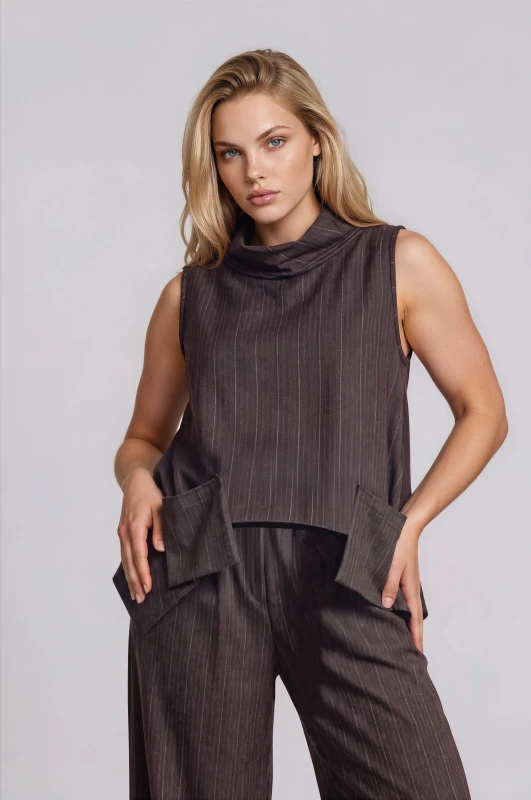 Blouse Sleeveless Draped Neckline 
