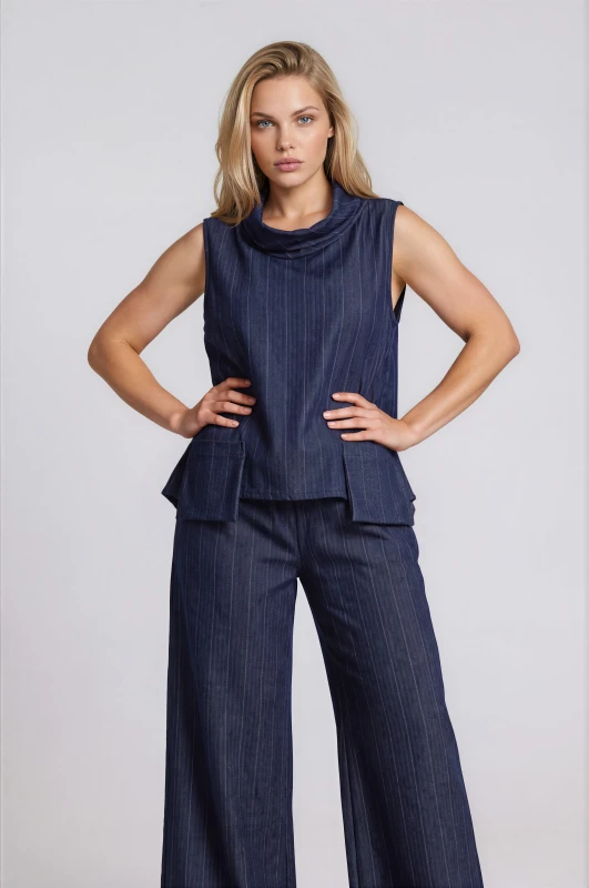 Blouse Sleeveless Draped Neckline 