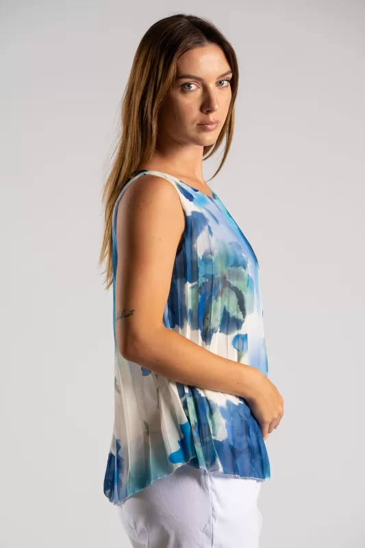Blouse Sleeveless Pleated Floral