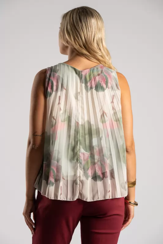 Blouse Sleeveless Pleated Floral