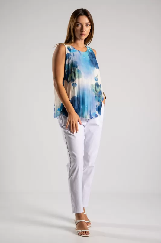 Blouse Sleeveless Pleated Floral