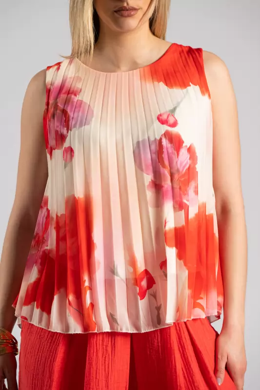 Blouse Sleeveless Pleated Floral