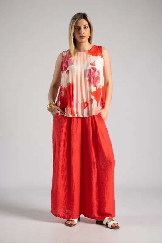 Blouse Sleeveless Pleated Floral