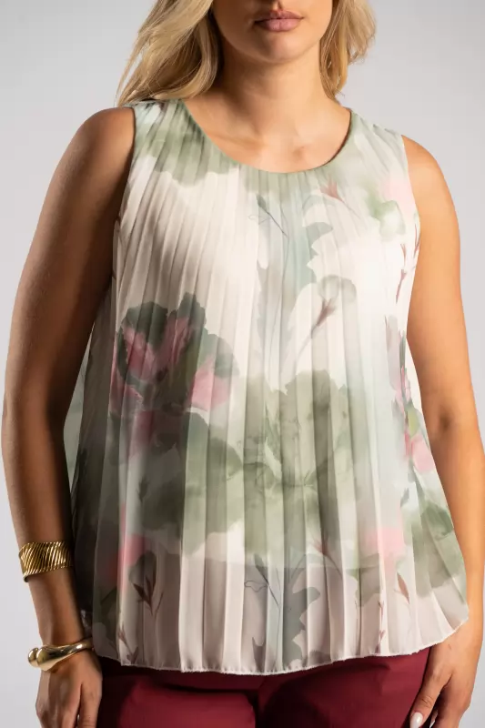 Blouse Sleeveless Pleated Floral