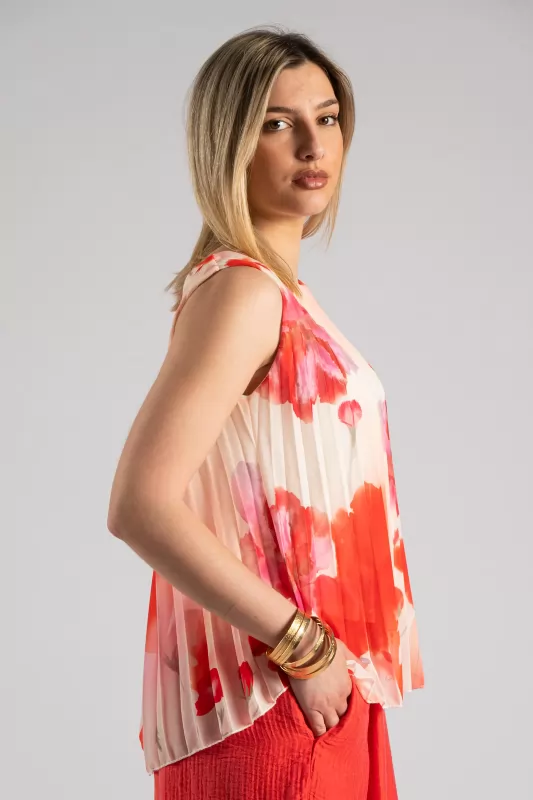 Blouse Sleeveless Pleated Floral