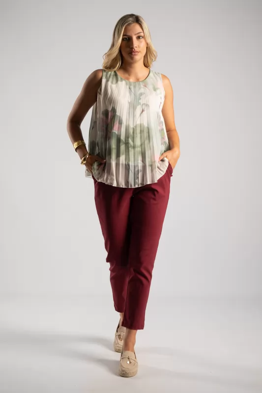 Blouse Sleeveless Pleated Floral