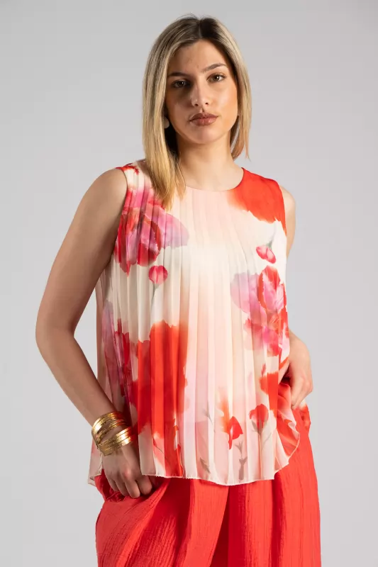 Μπλούζα Αμάνικη Πλισέ Floral