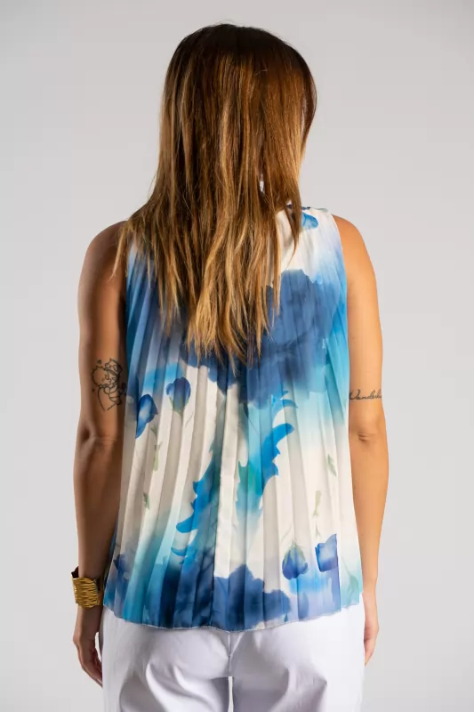 Blouse Sleeveless Pleated Floral